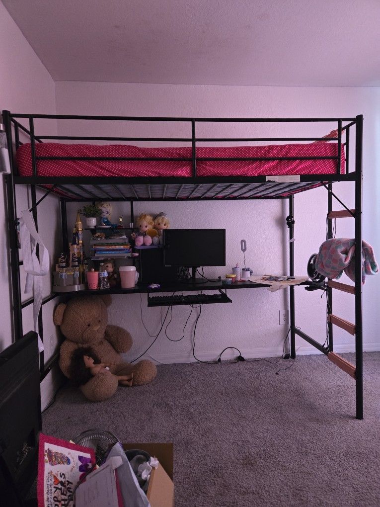 Twin Size Metal Loft Bed With Desk