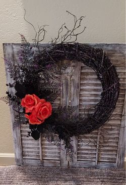 Halloween wreath / orange floral HANDMADE artificial