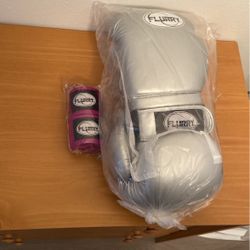 Brand New Never Used Flurry Boxing Gloves & Hand Wraps