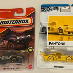Matchbox Superchase Porsche 911 Rally & Hot Wheels Pantone Porsche