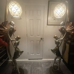 Pair Of Hand Painted Artmax Floor Lamps Dancing Ladies