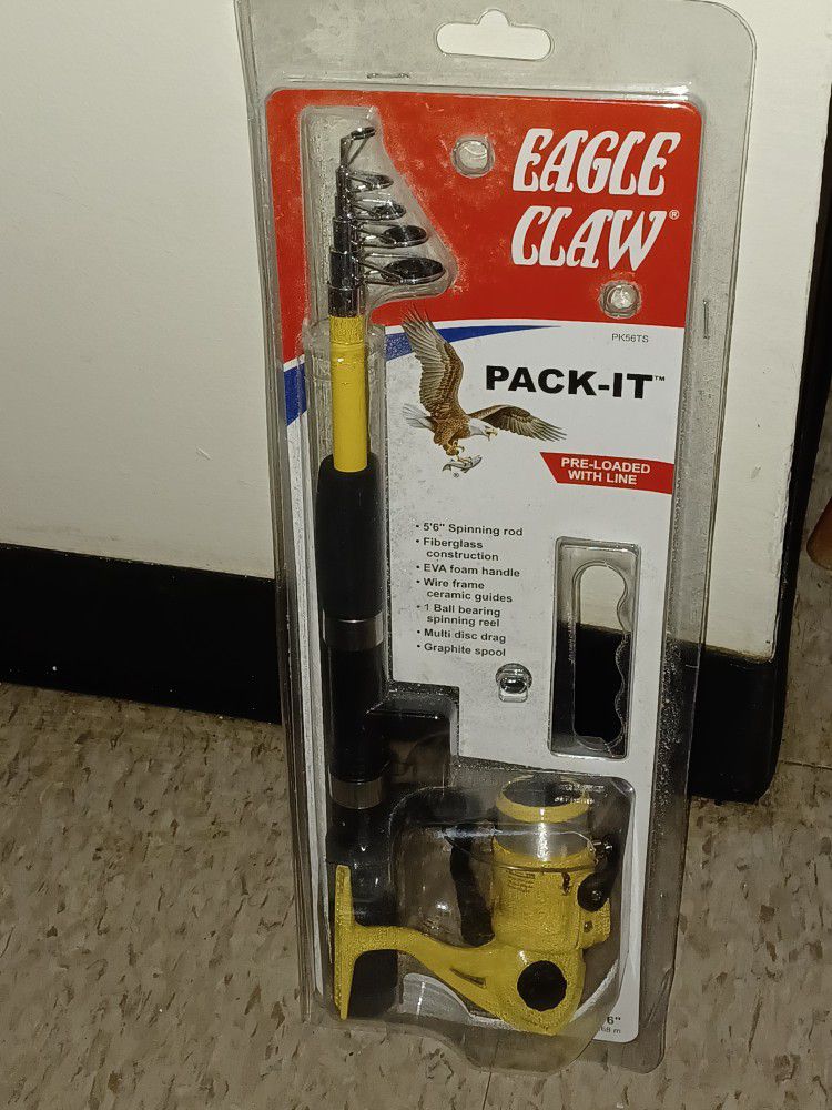 EAGLE CLAW PACK-IT 5'6 TELESCOPIC FISHING ROD REEL COMBO PK56TS,NEW ONLY PICK UP 