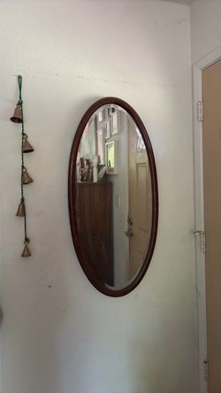 Oval Wall Mirror with Wood Frame