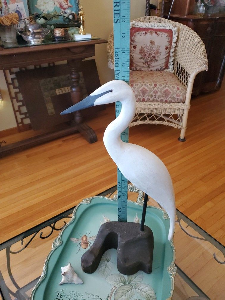 Preowned Off White Heron Bird Or Egret Statue/Figurine
