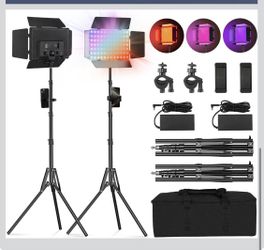2Pack RGB LED Video Light Kit 12.6in with Barn Door RGB Photography Light 20W/2500~8500K/14 (contact info removed) LED Panel Light Kit with Light Stan