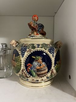 Geez German Castles Relief Stoneware Cookie Jar