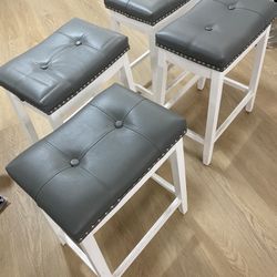 4 Stone Grey White Rivet Upholstered Bar Stools 24 inch