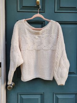 Sadie & Sage Cream Cable Knit Sweater Boxy Slouchy Size Small