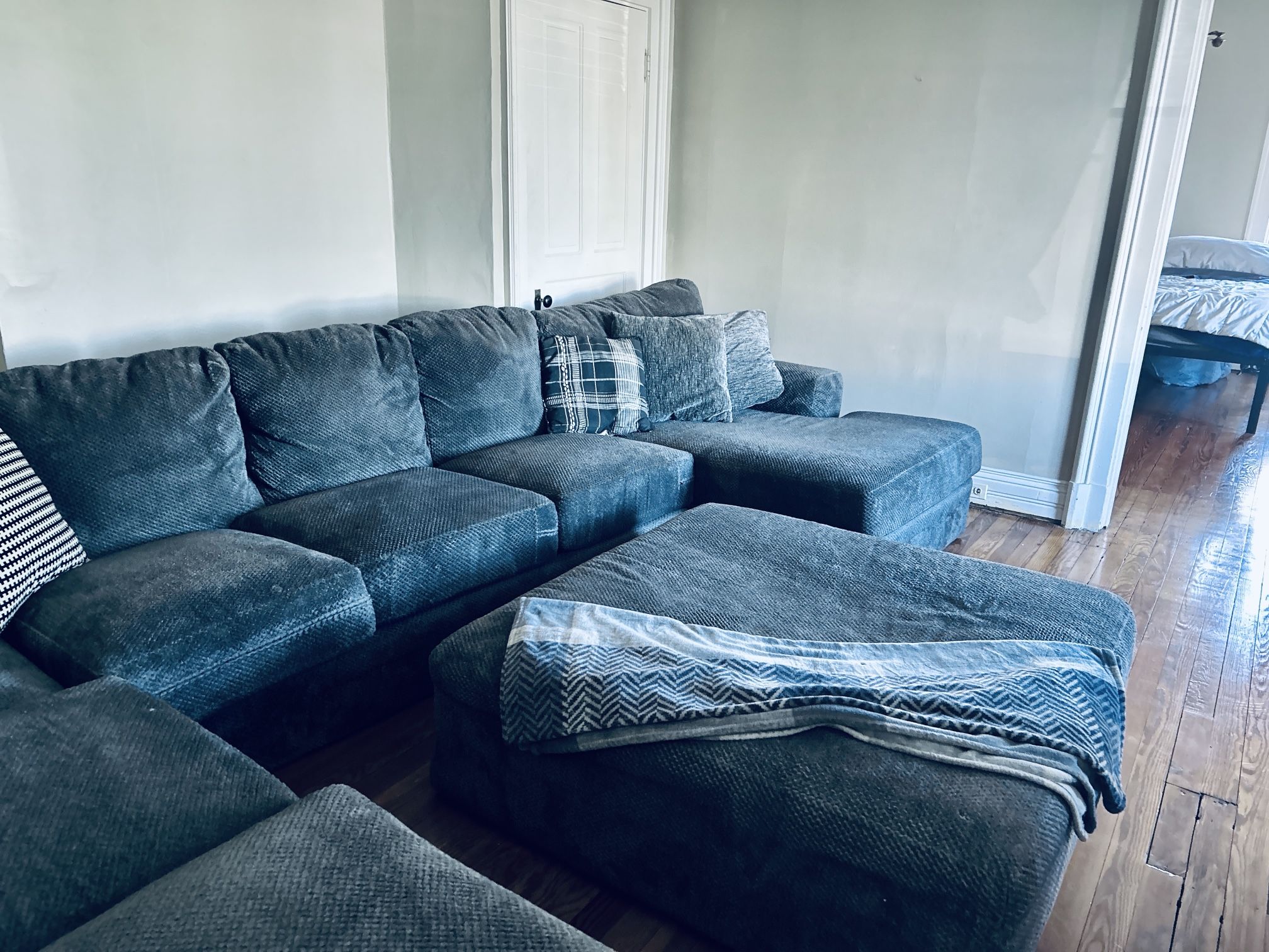 Large Blue With Grey hues Sectional 