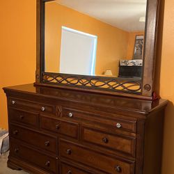 Solid Wood Dresser W Matching Mirror Solid Signed 