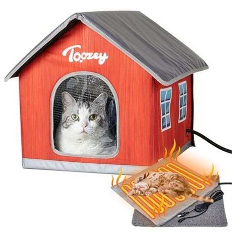Toozey Heated Outdoor Cat House with Insulated Aluminum, 100% Waterproof Weatherproof with 2 Mat, Sturdy Safe Large Feral Shelter for Winter Indoor Ou