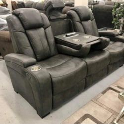 Ashley Quarry Turbulance Faux Leather Power Reclining With Adjustment Headrest 💥 New Brand ☄️ In Stock ✅ Special Price 👍