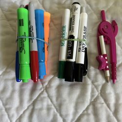 Sharpie Highlighters And Black Dry Erase Pencils And Protractor 