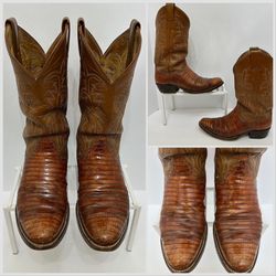 Justin Lizard Skin Leather Boots Size 8