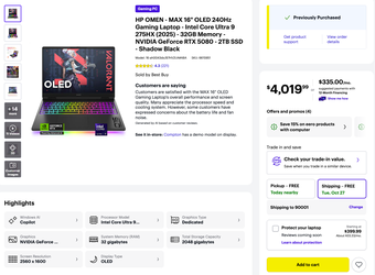 HP OMEN MAX 16 Gaming Laptop RTX 5080, Core Ultra 9, 32GB, 2TB, OLED 240Hz
