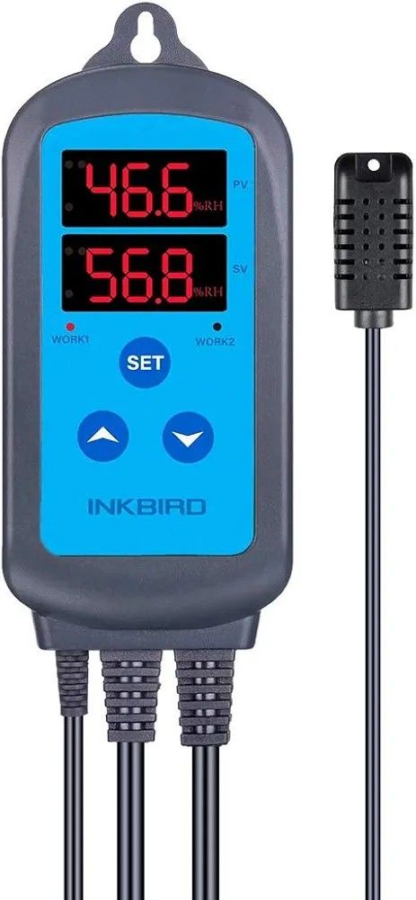 Inkbird Digital Pre-Wired Outlet Dual Stage Humidity Controller IHC-200 for Mushroom Ventilator Fan Crawl Space Curing Meat Grow Room Tent Humidifier