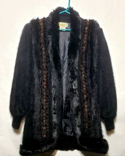 VINTAGE IMAGO FUR COAT ANGORA BLEND BLACK/BROWN OVERSIZED WOMENS SIZE LARGE