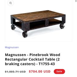 Magnussen - Pinebrook Wood Rectangular Cocktail Table (2 braking casters) - T1755-43