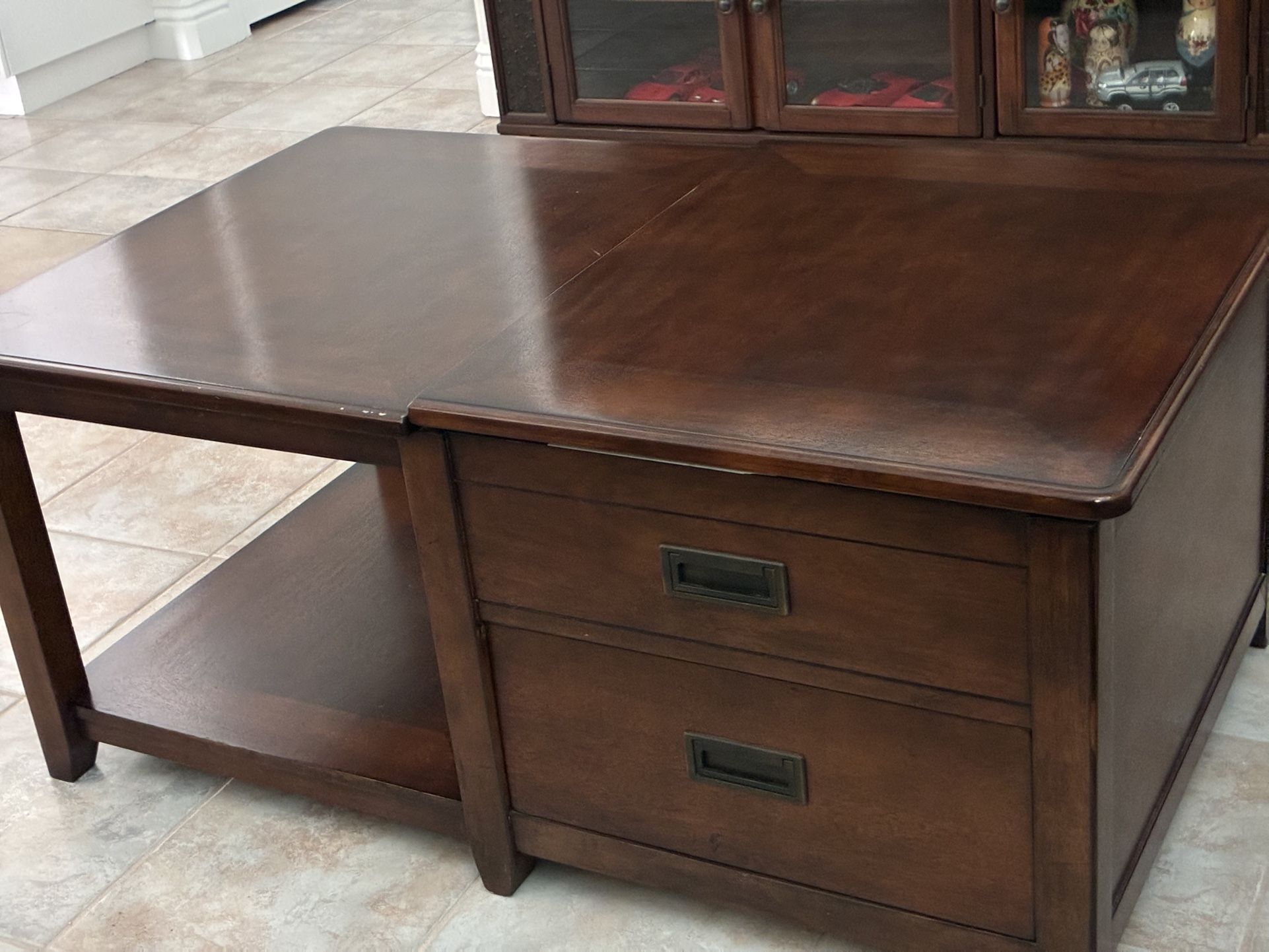 Coffee Table With Drawer On The Side And Top Opening Storage