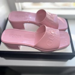 Pink Rubber Gucci Platform Slides 