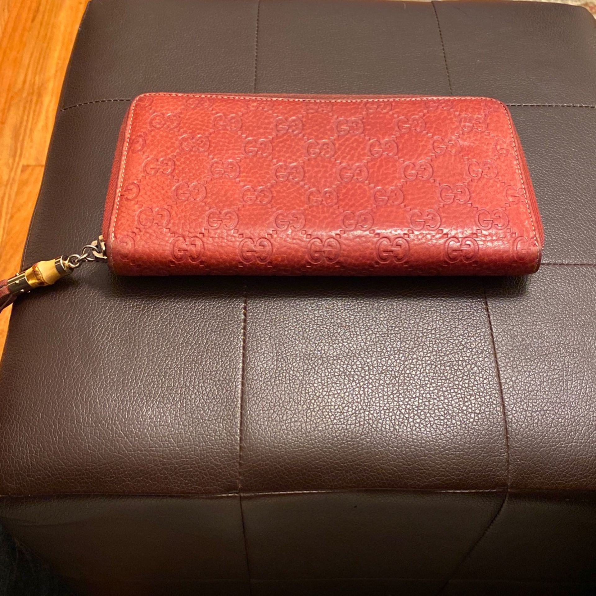 Gucci Guccissima Orange/Brown Leather Bamboo Tassel Zip Around Wallet