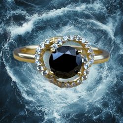 Black Round Cut Stone Unknown Three Spiral Crystals YGI 925 Sterling Size 8 New  by
