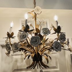 Vintage Floral Chandelier – Handcrafted Porcelain Roses – 24” x 24” – 6 Lights 