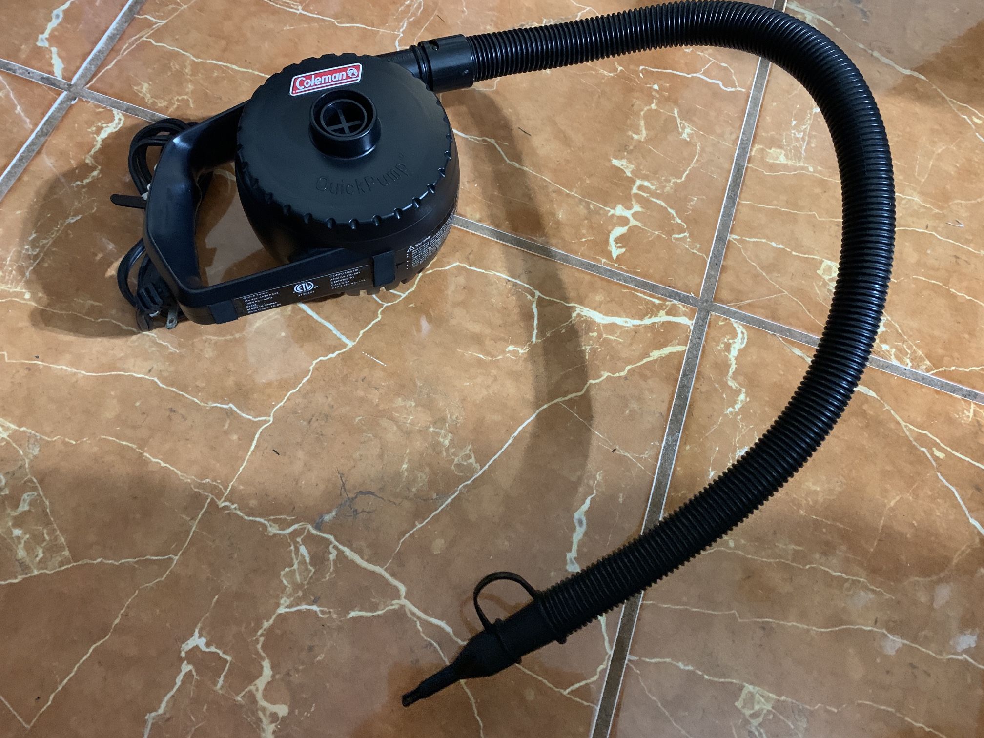 Coleman Quick Pump w/ Hose 120V 60Hz Tested Model 5999A426 Air Mattress Inflator