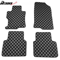Fits 2008-2012 Honda Accord Floor Mats Non-Slip Carpets Checkered Black Gray Plaid