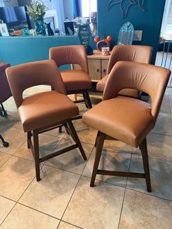NewSet of 4 Tan Faux Leather Swivel Counter Stools Usaint Distressed Faux Leather Swivel Bar Stools