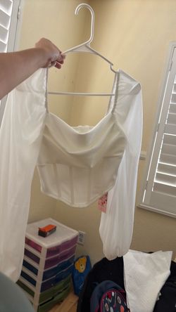 White Corset Crop Top with Sheer Sleeves