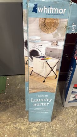 Whitmor 3-Section Rolling Laundry Sorter - Collapsible - White
