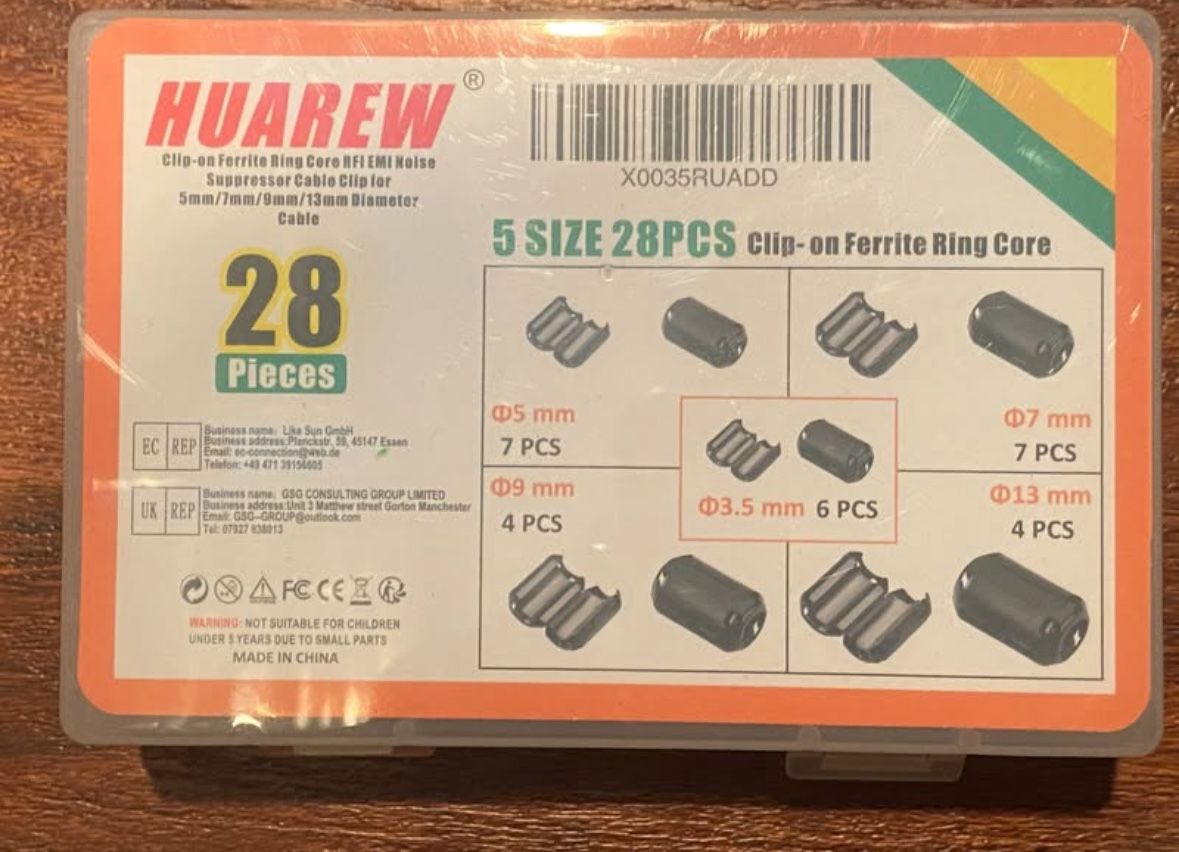 28pc 5 Size Clip-on Ferrite Core Noise Suppressor 