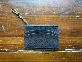 Anne Klein Black Pebbled Card Wallet with Gold Chain
