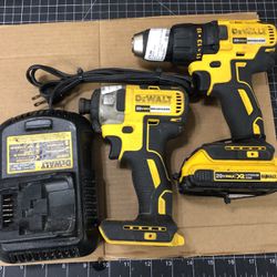 96091 Dewalt DCD777 20v Lithium Ion 1/2” Drill Driver, 1/4” Impact Driver W/ 2.0ah Battery & Charger 552571