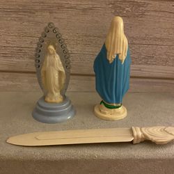 2 Blessed Mother Statues, 1 Blessed Mother Letter Opener