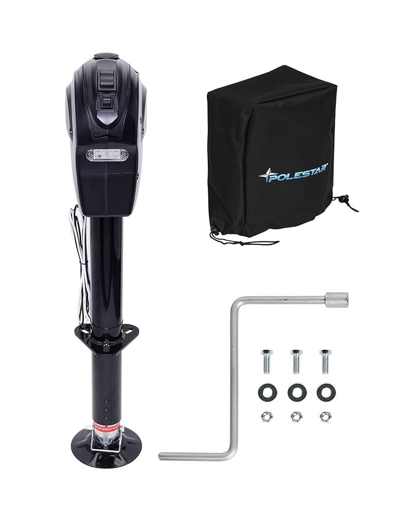 POLESTAR Electric Trailer Jack, 5000lbs Electric Power A-Frame Tongue Jack with Waterproof Protective Cover & LED Light for Travel Trailer Camper, RV,