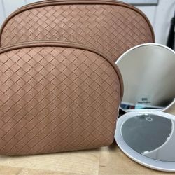 GloTech- 3 Piece Set Cosmetic Bag Duo + LED Compact Mirror