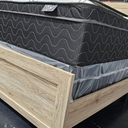 New Jumbo Pillowtop With Oak Queen Frame