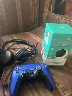 Blue PS5 DualSense Controller  Comes WITH HEADSET ALSO HOME SECURITY WI-FI CAMERA