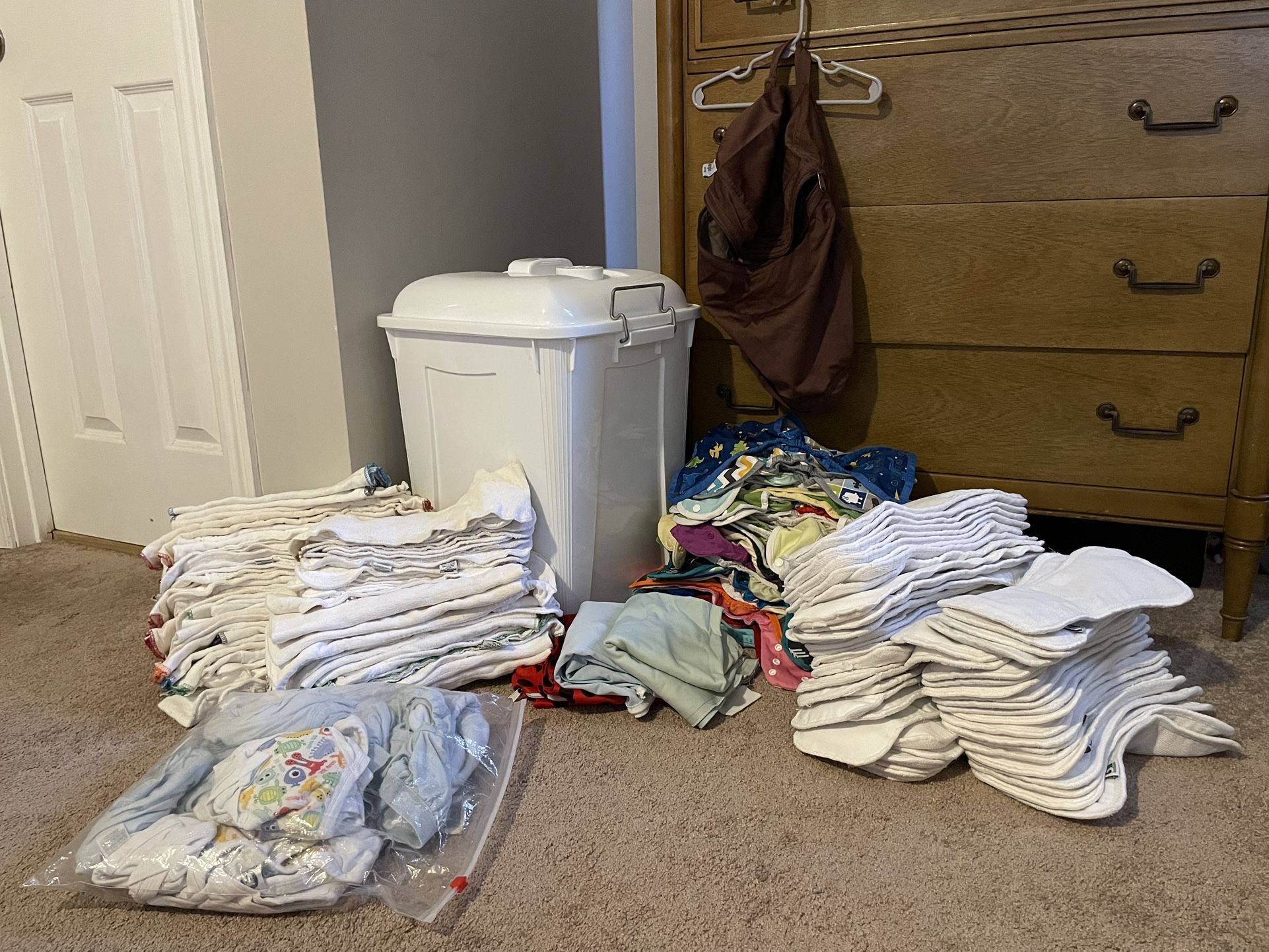 Cloth Diaper Lot With Hamper