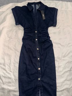 Fashion Nova Denim Button Front Midi Dress