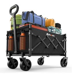 Blomoba Collapsible Wagon with Wheels, 220 lbs Wagons Carts Foldable Wagon Cart with Flexible Handle, Lightweight Portable Folding Utility Grocery Sho