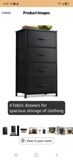 Small Dresser with 4 Storage fabric Drawers, Black
