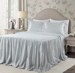 King Size 3 Piece Set Lake Blue - Ruffle Bedding Bedspread