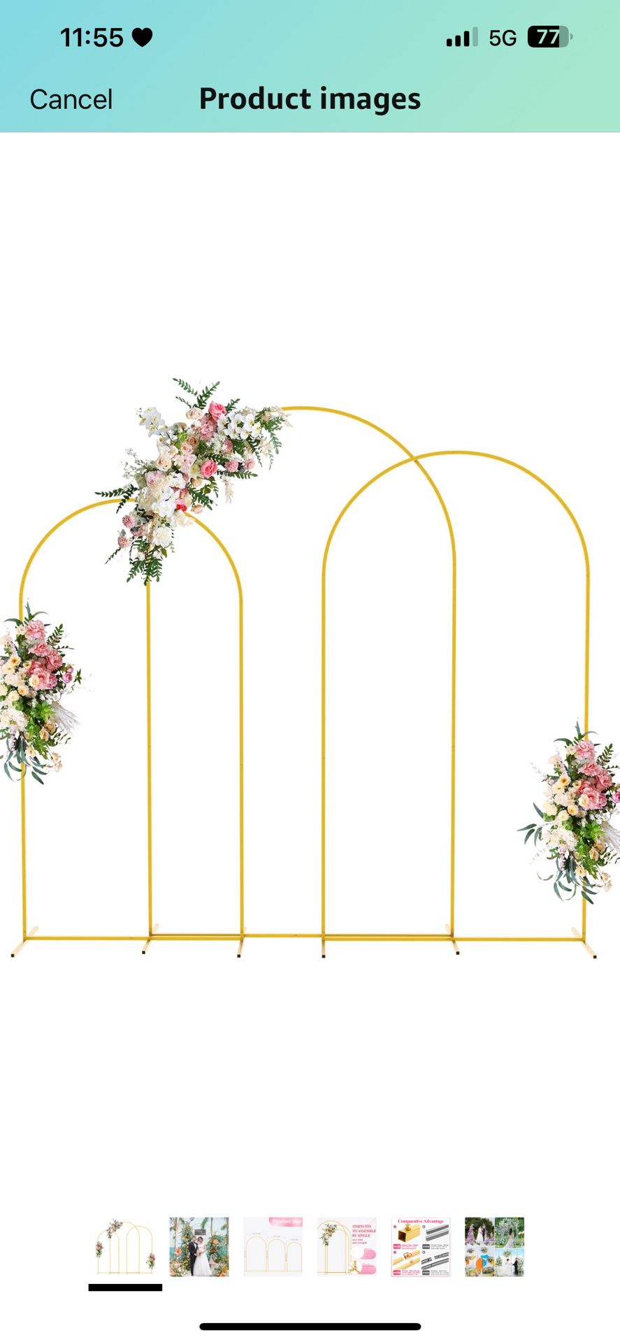 Wedding Arch Backdrop Stand 8FT, 7.2FT, 6.6FT Set of 3 Gold Metal Arch Backdrop