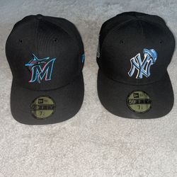 Two Fitteds Marlins & Yankees 