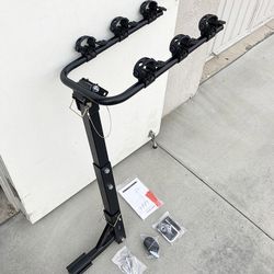 (NEW) $65 Tilt Folding 3-Bike Mount Rack Bicycle Carrier 2” Hitch 110lbs Max w/ No-Wooble U Bolt & Straps