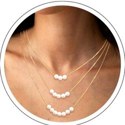 Dainty Layered Choker Necklaces Handmade Coin Tube Star Pearl Pendant Multilayer Adjustable Layering Chain Gold Plated Necklaces Set for Women
