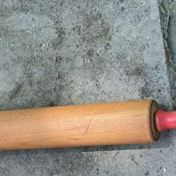 Vintage Natural Wood with red handles 17" Rolling Pin 